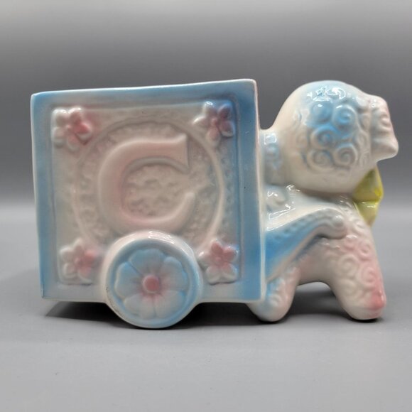 Vintage Ceramic Lamb Nursery Planter Figurine Anthropomorphic Pastel Colors - Picture 6 of 12